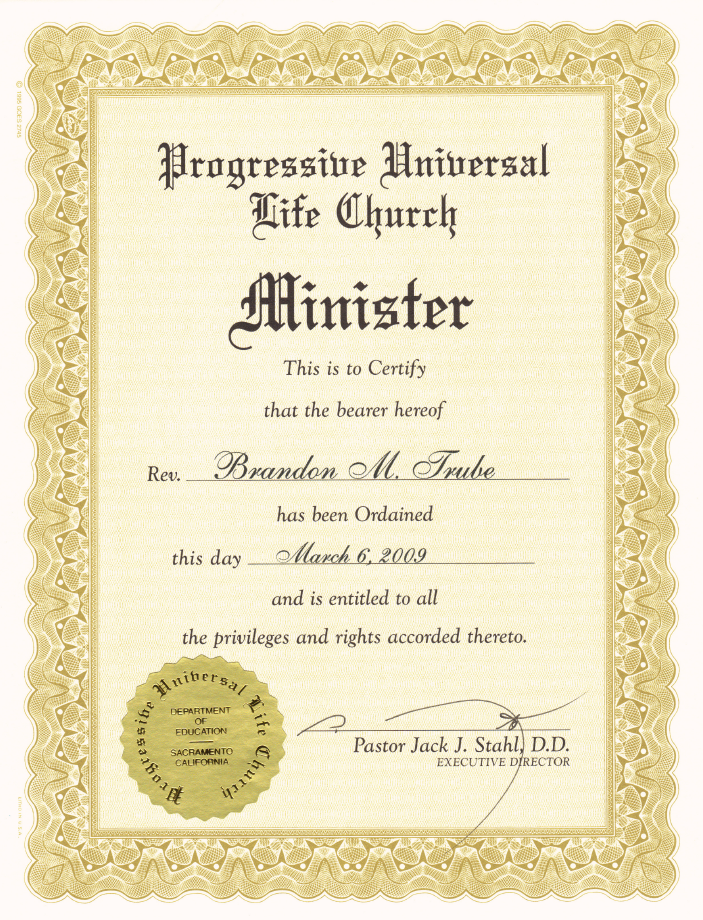 Brandons Minister Certification